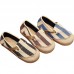 Blue Striped Cotton Fabric Flats Splicing Flat Shoes For Women