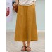 100  Cotton Solid Casual Loose Ninth Pleated Pants for Women