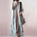 stylish blue print long linen dresses plus size clothing v neck side open traveling dress Fine half sleeve gown