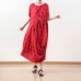 boutique red dotted natural linen dress oversized draping traveling clothing casual o neck maxi dresses