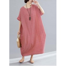 DIY red striped cotton tunics for women Plus Size Tutorials o neck A Line Summer Dresses