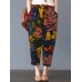 Women Bohemian 100  Cotton Floral Printed Side Pockets Elastic Waist Pants