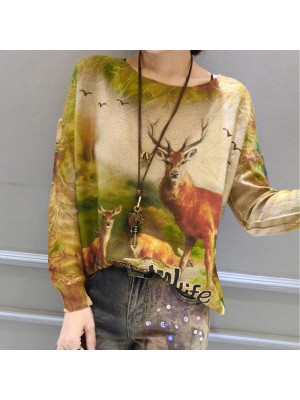 winter casual animal print stylish sweater oversize women batwing sleeve knit tops