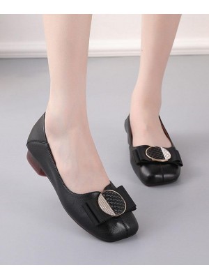Black Loafer Shoes Genuine Leather Women Splicing Loafer Shoes