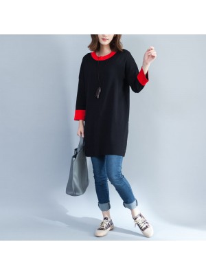 black casual cotton sweater tops oversize long sleeve pullover