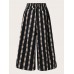 Women Plaid Striped Print Plus Size Side Pocket Loose Pants