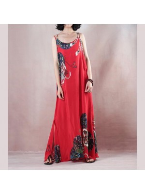 New red print holiday dress o neck sleeveless gown a silk skirts maxi dress