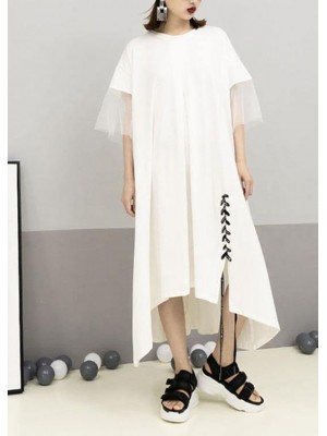 Italian patchwork cotton Tunics Sleeve white Maxi Dresses summer