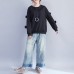 2021 winter black fuzzy ball decorated woolen sweater plus size o neck fashion knit tops