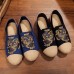 Women Navy Embroideried Splicing Flat Shoes Cotton Linen Fabric