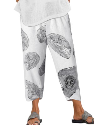 100  Cotton Abstract Printing Casual Loose Pants For Women