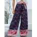 Bohemian High Waist Knotted Floral Print Holiday Ethnic Wide Leg Pants